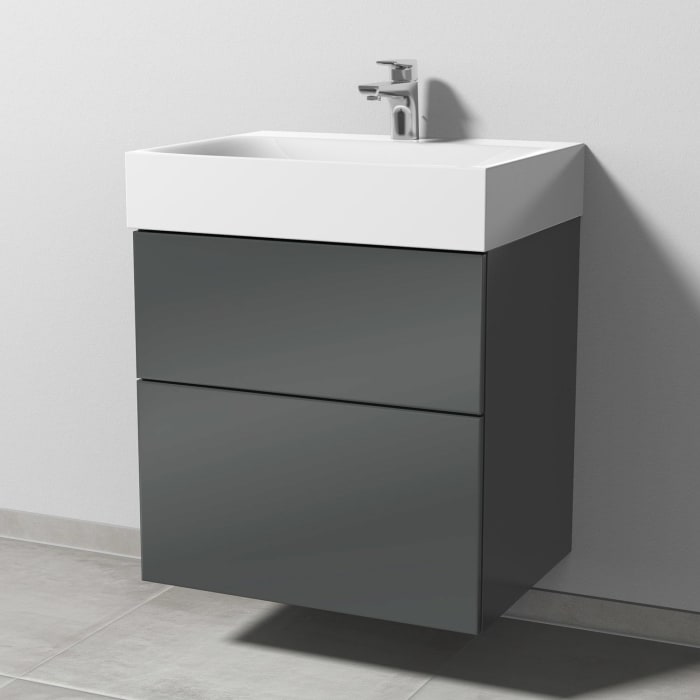 Sanipa 3way Waschtischunterbau für Stahl-Email-Waschtisch Silenio 60 cm, 2 Auszüge mit Push to open