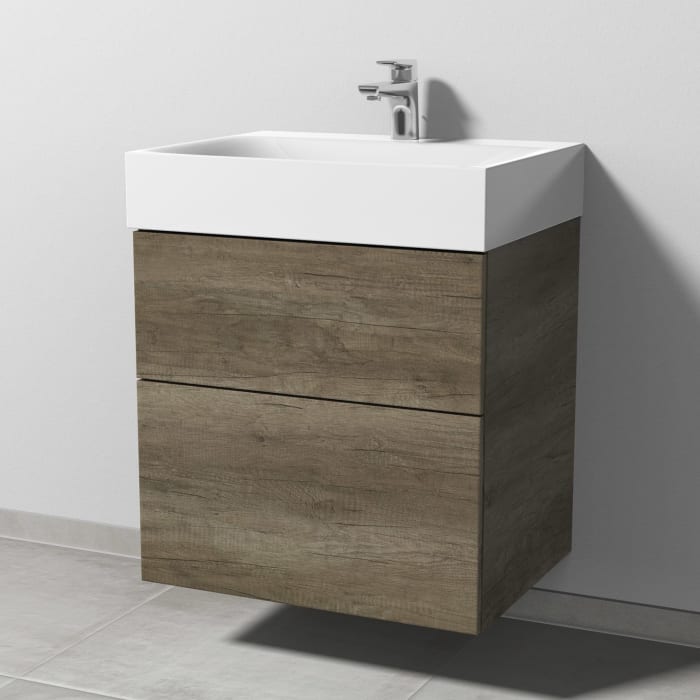 Sanipa 3way Waschtischunterbau für Stahl-Email-Waschtisch Silenio 60 cm, 2 Auszüge mit Push to open