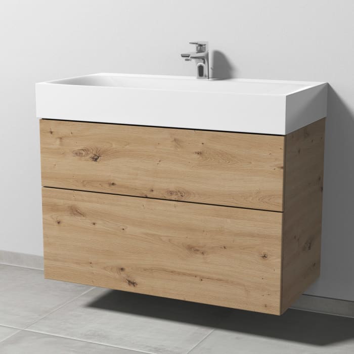 Sanipa 3way Waschtischunterbau für Stahl-Email-Waschtisch Silenio 90 cm, 2 Auszüge mit Push to open