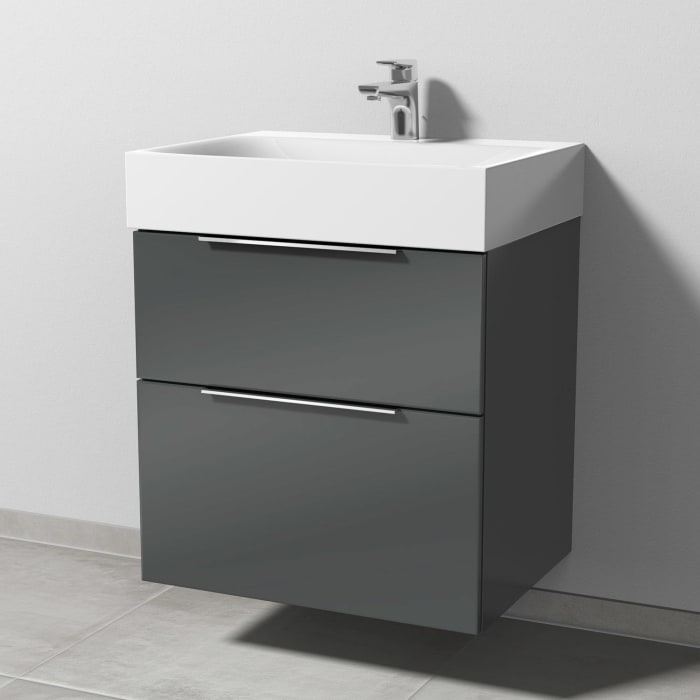 Sanipa 3way Waschtischunterbau für Stahl-Email-Waschtisch Silenio 60 cm, 2 Auszüge mit Aufsatzgriff