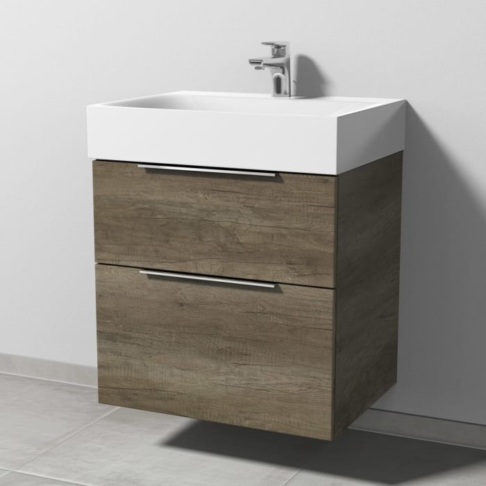 Sanipa 3way Waschtischunterbau für Stahl-Email-Waschtisch Silenio 60 cm, 2 Auszüge mit Aufsatzgriff