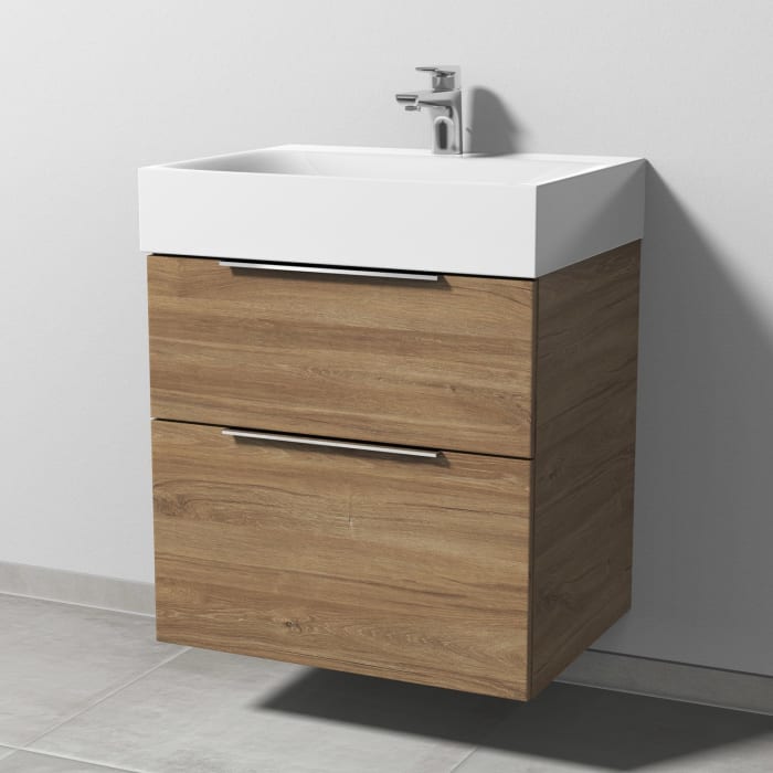 Sanipa 3way Waschtischunterbau für Stahl-Email-Waschtisch Silenio 60 cm, 2 Auszüge mit Aufsatzgriff