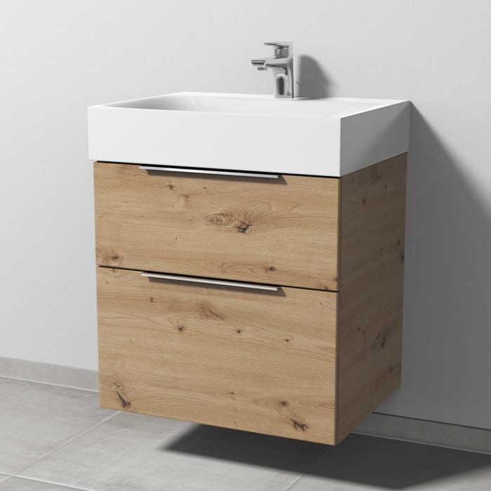 Sanipa 3way Waschtischunterbau für Stahl-Email-Waschtisch Silenio 60 cm, 2 Auszüge mit Aufsatzgriff