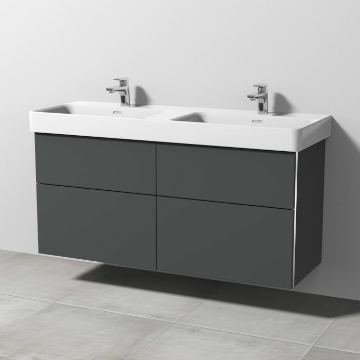 Sanipa 3way Waschtischunterbau für Keramik-Doppelwaschtisch Pro S 130 cm, 4 Auszüge mit Griffleisten