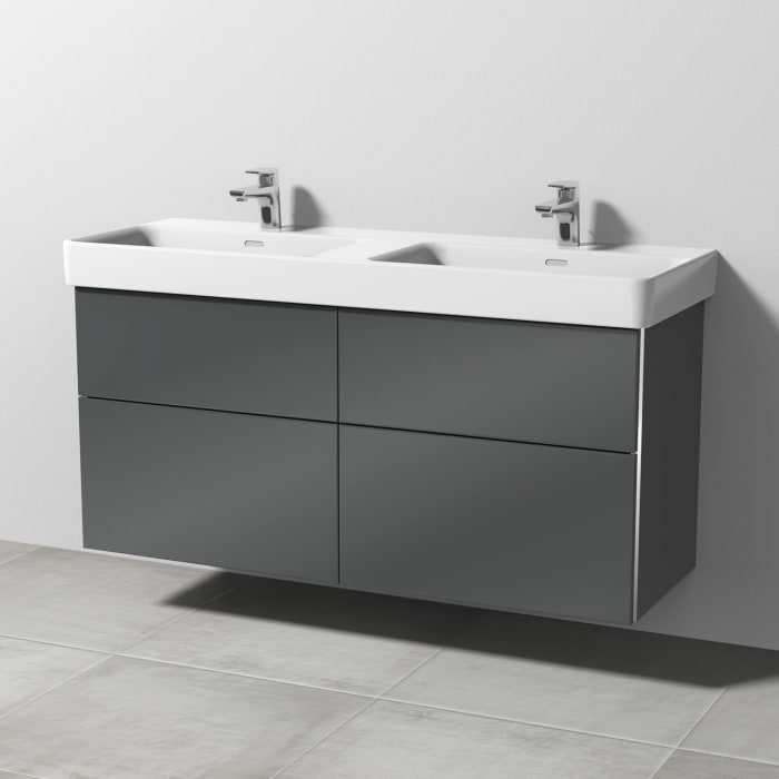 Sanipa 3way Waschtischunterbau für Keramik-Doppelwaschtisch Pro S 130 cm, 4 Auszüge mit Griffleisten