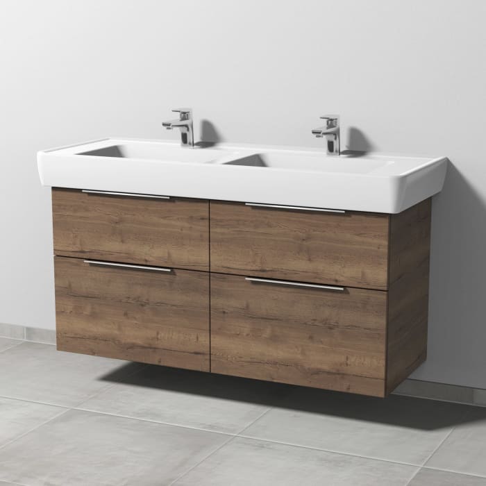 Sanipa 3way Waschtischunterbau für Keramik-Doppelwaschtisch Pro A 130 cm, 4 Auszüge mit Aufsatzgriff