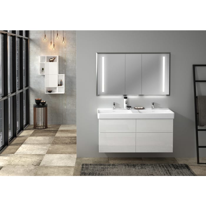 Sanipa 3way Waschtischunterbau für Keramik-Doppelwaschtisch Pro S 130 cm, 4 Auszüge mit Griffleisten