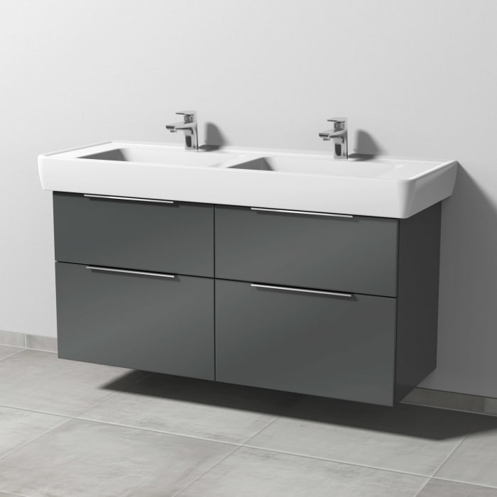 Sanipa 3way Waschtischunterbau für Keramik-Doppelwaschtisch Pro A 130 cm, 4 Auszüge mit Aufsatzgriff