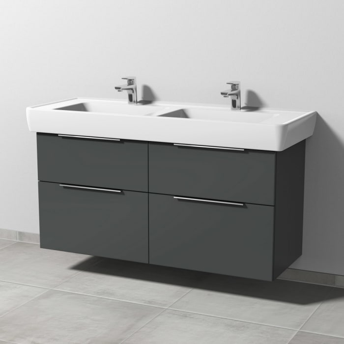 Sanipa 3way Waschtischunterbau für Keramik-Doppelwaschtisch Pro A 130 cm, 4 Auszüge mit Aufsatzgriff
