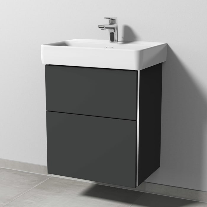 Sanipa 3way Waschtischunterbau für Keramik-Waschtisch Pro S 55 cm, 2 Auszüge mit Griffleisten, geringere Tiefe