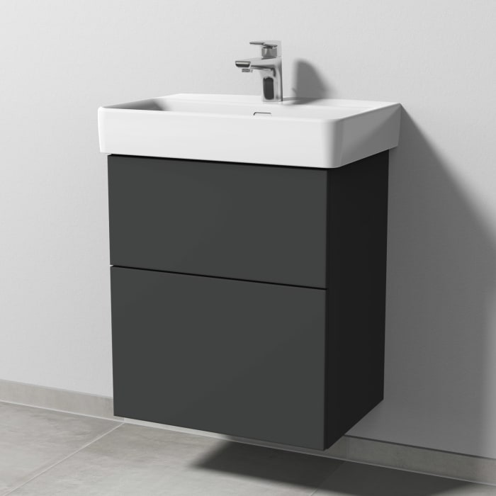 Sanipa 3way Waschtischunterbau für Keramik-Waschtisch Pro S 55 cm, 2 Auszüge mit Push to open, geringere Tiefe