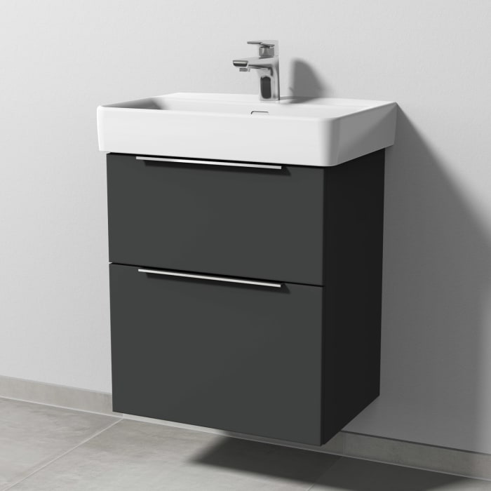 Sanipa 3way Waschtischunterbau für Keramik-Waschtisch Pro S 55 cm, 2 Auszüge mit Aufsatzgriff, geringere Tiefe