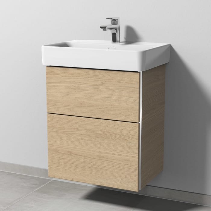 Sanipa 3way Waschtischunterbau für Keramik-Waschtisch Pro S 55 cm, 2 Auszüge mit Griffleisten, geringere Tiefe