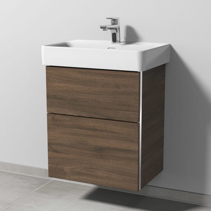 Sanipa 3way Waschtischunterbau für Keramik-Waschtisch Pro S 55 cm, 2 Auszüge mit Griffleisten, geringere Tiefe