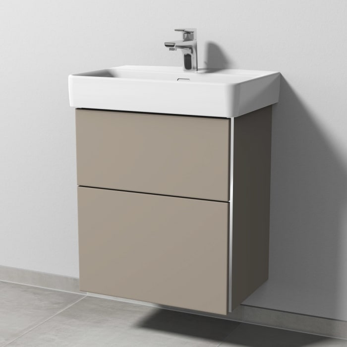 Sanipa 3way Waschtischunterbau für Keramik-Waschtisch Pro S 55 cm, 2 Auszüge mit Griffleisten, geringere Tiefe