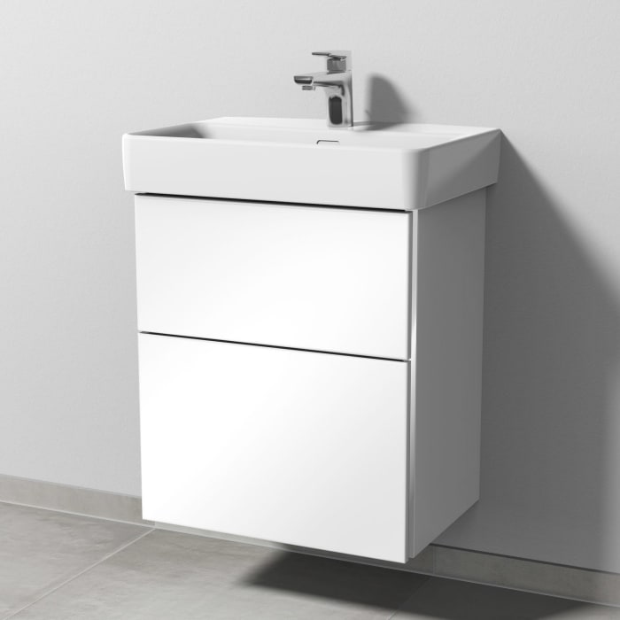 Sanipa 3way Waschtischunterbau für Keramik-Waschtisch Pro S 55 cm, 2 Auszüge mit Griffleisten, geringere Tiefe