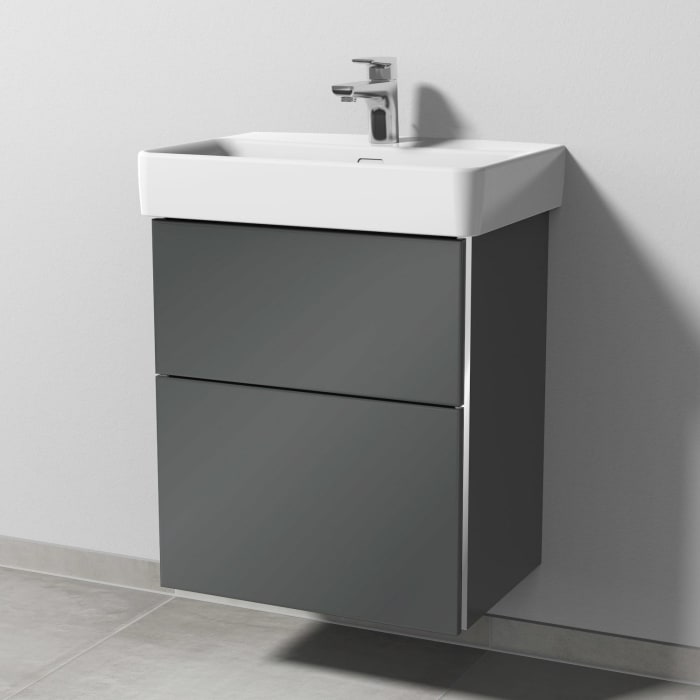 Sanipa 3way Waschtischunterbau für Keramik-Waschtisch Pro S 55 cm, 2 Auszüge mit Griffleisten, geringere Tiefe