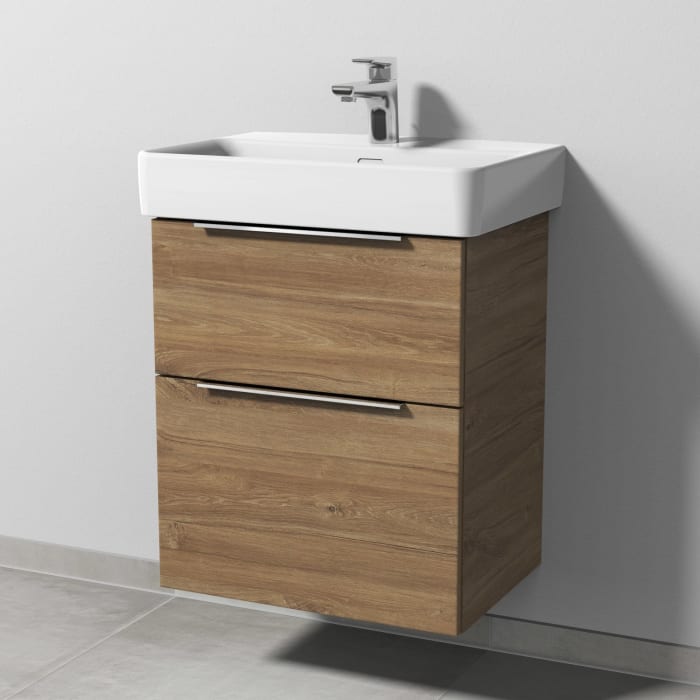 Sanipa 3way Waschtischunterbau für Keramik-Waschtisch Pro S 55 cm, 2 Auszüge mit Aufsatzgriff, geringere Tiefe