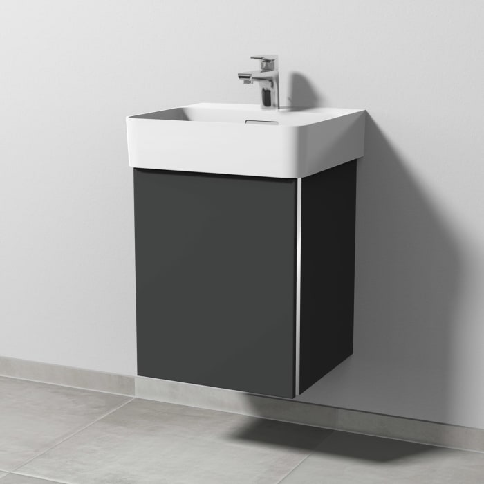 Sanipa 3way Waschtischunterbau für Keramik-Waschtisch Val 45 cm, 1 Tür, Anschlag links, mit Griffleiste