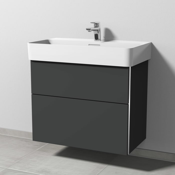Sanipa 3way Waschtischunterbau für Keramik-Waschtisch Val 75 cm, 2 Auszüge mit Griffleisten