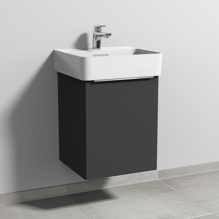 Sanipa 3way Waschtischunterbau für Keramik-Waschtisch Val 45 cm, 1 Tür, Anschlag rechts, mit Aufsatzgriff