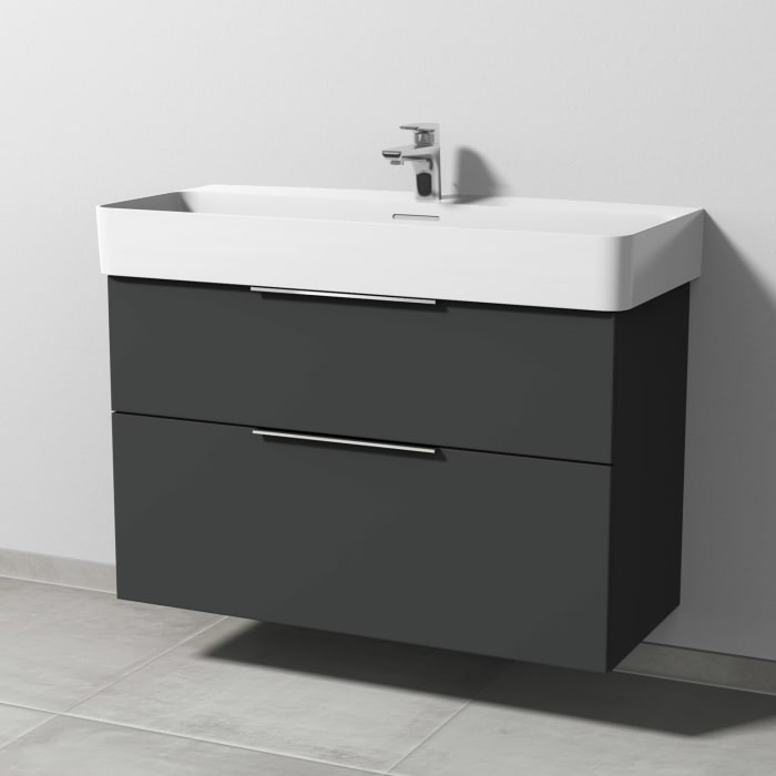 Sanipa 3way Waschtischunterbau für Keramik-Waschtisch Val 95 cm, 2 Auszüge mit Aufsatzgriff