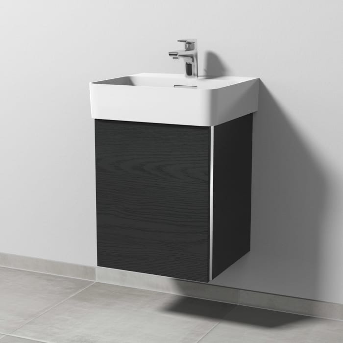 Sanipa 3way Waschtischunterbau für Keramik-Waschtisch Val 45 cm, 1 Tür, Anschlag links, mit Griffleiste