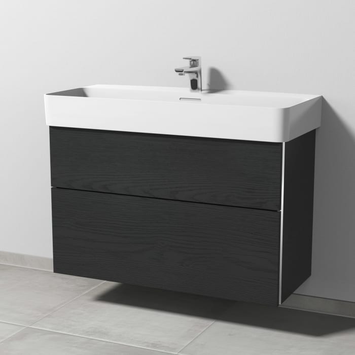 Sanipa 3way Waschtischunterbau für Keramik-Waschtisch Val 95 cm, 2 Auszüge mit Griffleisten