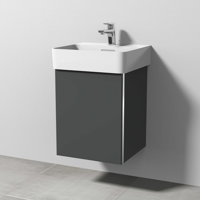 Sanipa 3way Waschtischunterbau für Keramik-Waschtisch Val 45 cm, 1 Tür, Anschlag links, mit Griffleiste