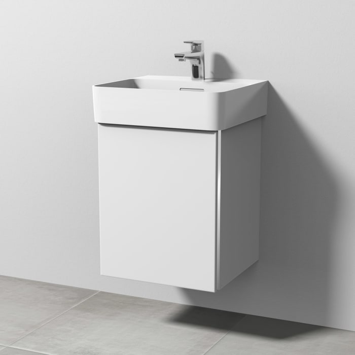 Sanipa 3way Waschtischunterbau für Keramik-Waschtisch Val 45 cm, 1 Tür, Anschlag links, mit Griffleiste