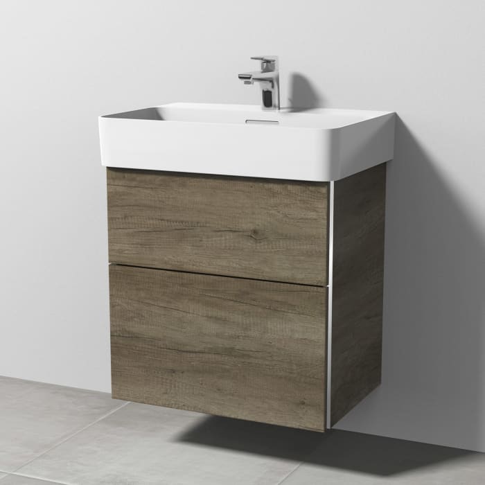 Sanipa 3way Waschtischunterbau für Keramik-Waschtisch Val 60 cm, 2 Auszüge mit Griffleisten