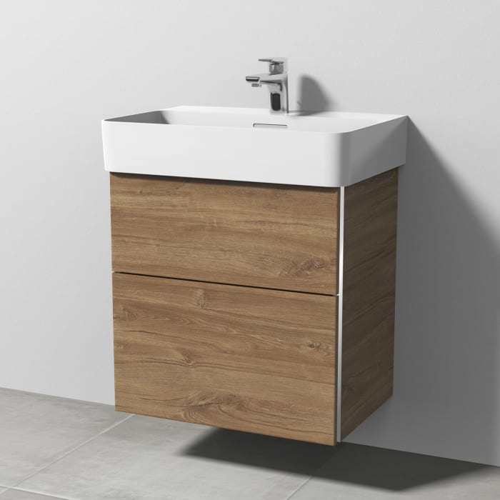 Sanipa 3way Waschtischunterbau für Keramik-Waschtisch Val 60 cm, 2 Auszüge mit Griffleisten