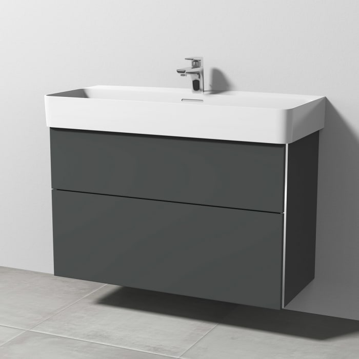 Sanipa 3way Waschtischunterbau für Keramik-Waschtisch Val 95 cm, 2 Auszüge mit Griffleisten