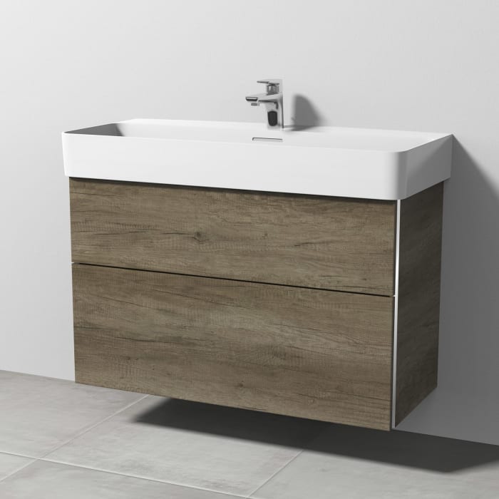Sanipa 3way Waschtischunterbau für Keramik-Waschtisch Val 95 cm, 2 Auszüge mit Griffleisten