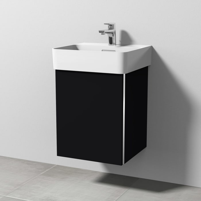 Sanipa 3way Waschtischunterbau für Keramik-Waschtisch Val 45 cm, 1 Tür, Anschlag links, mit Griffleiste