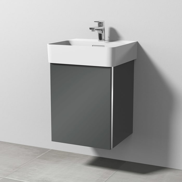 Sanipa 3way Waschtischunterbau für Keramik-Waschtisch Val 45 cm, 1 Tür, Anschlag links, mit Griffleiste