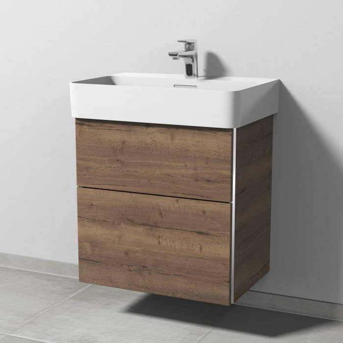 Sanipa 3way Waschtischunterbau für Keramik-Waschtisch Val 60 cm, 2 Auszüge mit Griffleisten