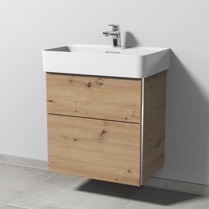Sanipa 3way Waschtischunterbau für Keramik-Waschtisch Val 60 cm, 2 Auszüge mit Griffleisten