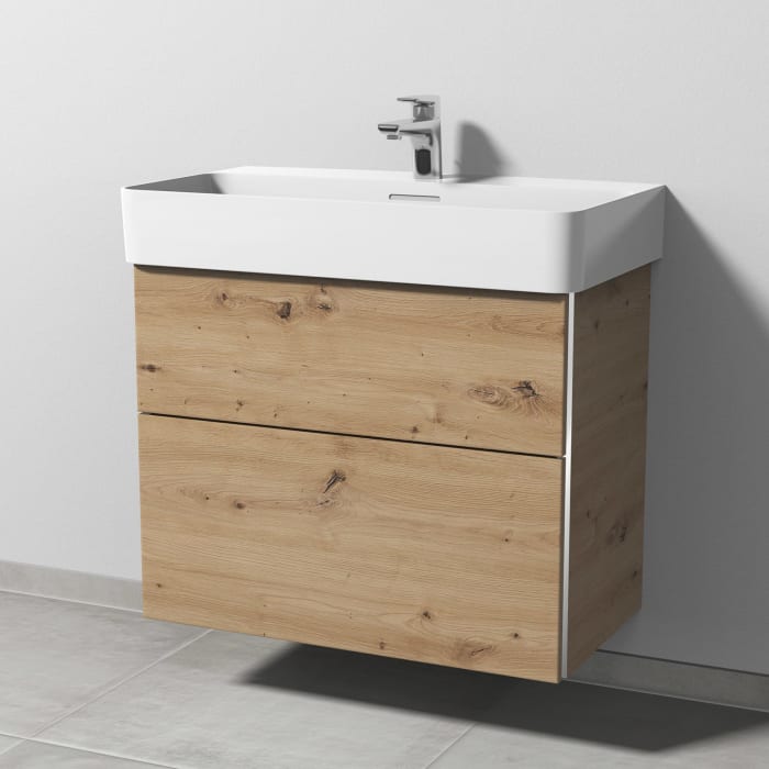 Sanipa 3way Waschtischunterbau für Keramik-Waschtisch Val 75 cm, 2 Auszüge mit Griffleisten