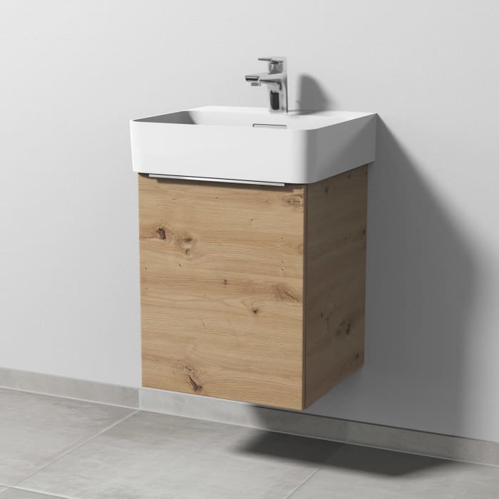 Sanipa 3way Waschtischunterbau für Keramik-Waschtisch Val 45 cm, 1 Tür, Anschlag links, mit Aufsatzgriff
