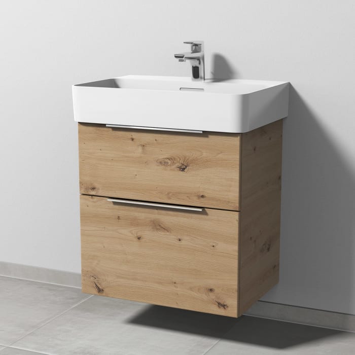 Sanipa 3way Waschtischunterbau für Keramik-Waschtisch Val 60 cm, 2 Auszüge mit Aufsatzgriff