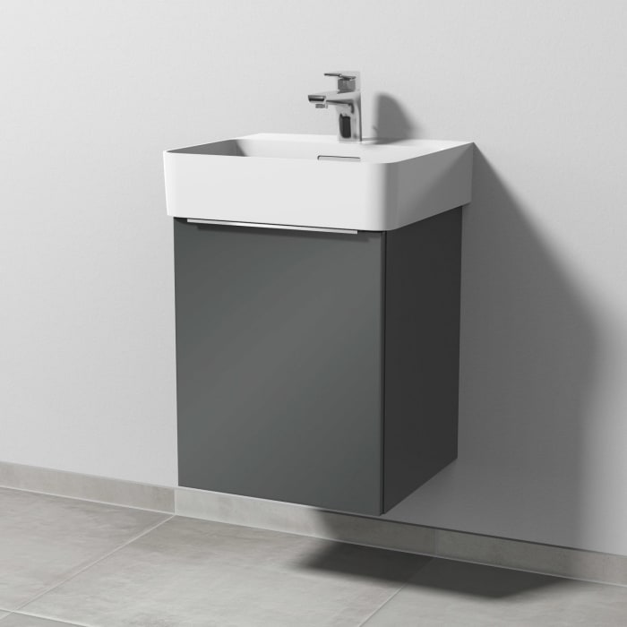 Sanipa 3way Waschtischunterbau für Keramik-Waschtisch Val 45 cm, 1 Tür, Anschlag links, mit Aufsatzgriff