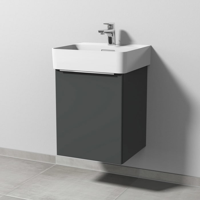Sanipa 3way Waschtischunterbau für Keramik-Waschtisch Val 45 cm, 1 Tür, Anschlag links, mit Aufsatzgriff