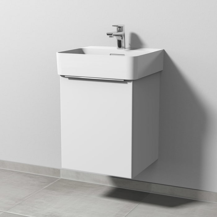 Sanipa 3way Waschtischunterbau für Keramik-Waschtisch Val 45 cm, 1 Tür, Anschlag links, mit Aufsatzgriff