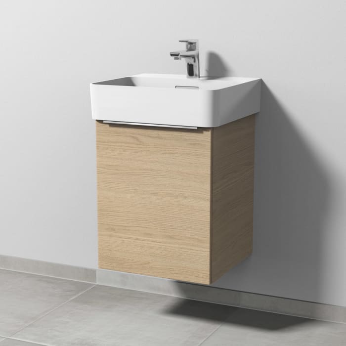 Sanipa 3way Waschtischunterbau für Keramik-Waschtisch Val 45 cm, 1 Tür, Anschlag links, mit Aufsatzgriff