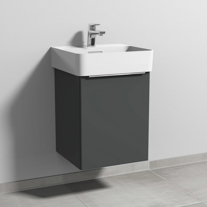 Sanipa 3way Waschtischunterbau für Keramik-Waschtisch Val 45 cm, 1 Tür, Anschlag rechts, mit Aufsatzgriff