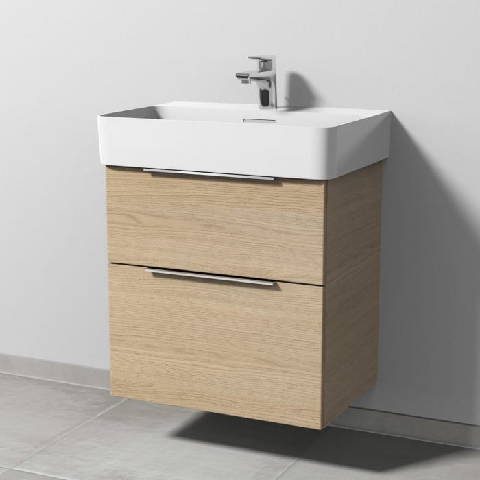 Sanipa 3way Waschtischunterbau für Keramik-Waschtisch Val 60 cm, 2 Auszüge mit Aufsatzgriff
