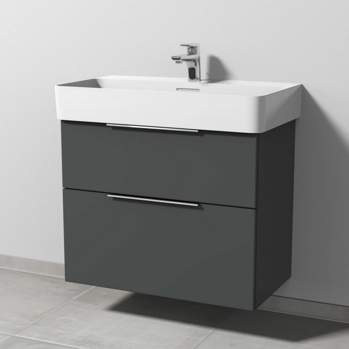 Sanipa 3way Waschtischunterbau für Keramik-Waschtisch Val 75 cm, 2 Auszüge mit Aufsatzgriff