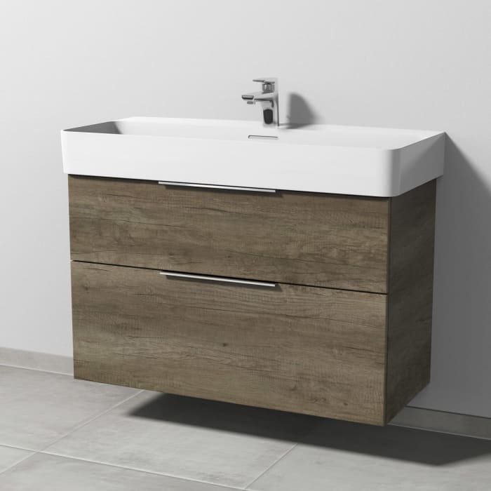 Sanipa 3way Waschtischunterbau für Keramik-Waschtisch Val 95 cm, 2 Auszüge mit Aufsatzgriff