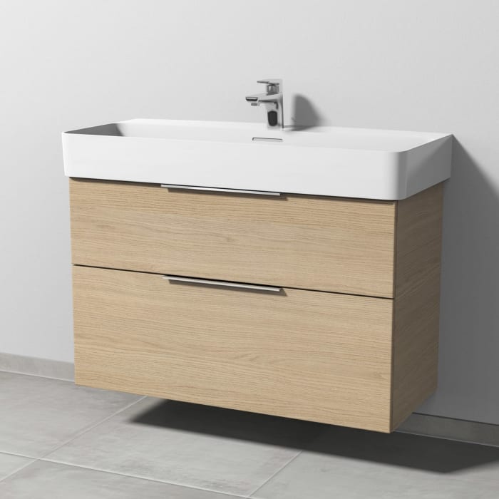 Sanipa 3way Waschtischunterbau für Keramik-Waschtisch Val 95 cm, 2 Auszüge mit Aufsatzgriff